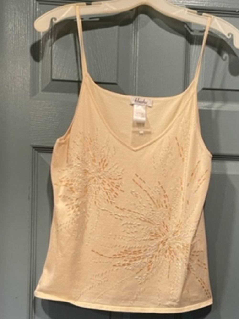 Blushe Impressions circa 90s ivory spaghetti strap top w/ sequins, L never worn